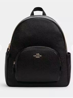 Coach Court Backpack Black Pebbled Leather